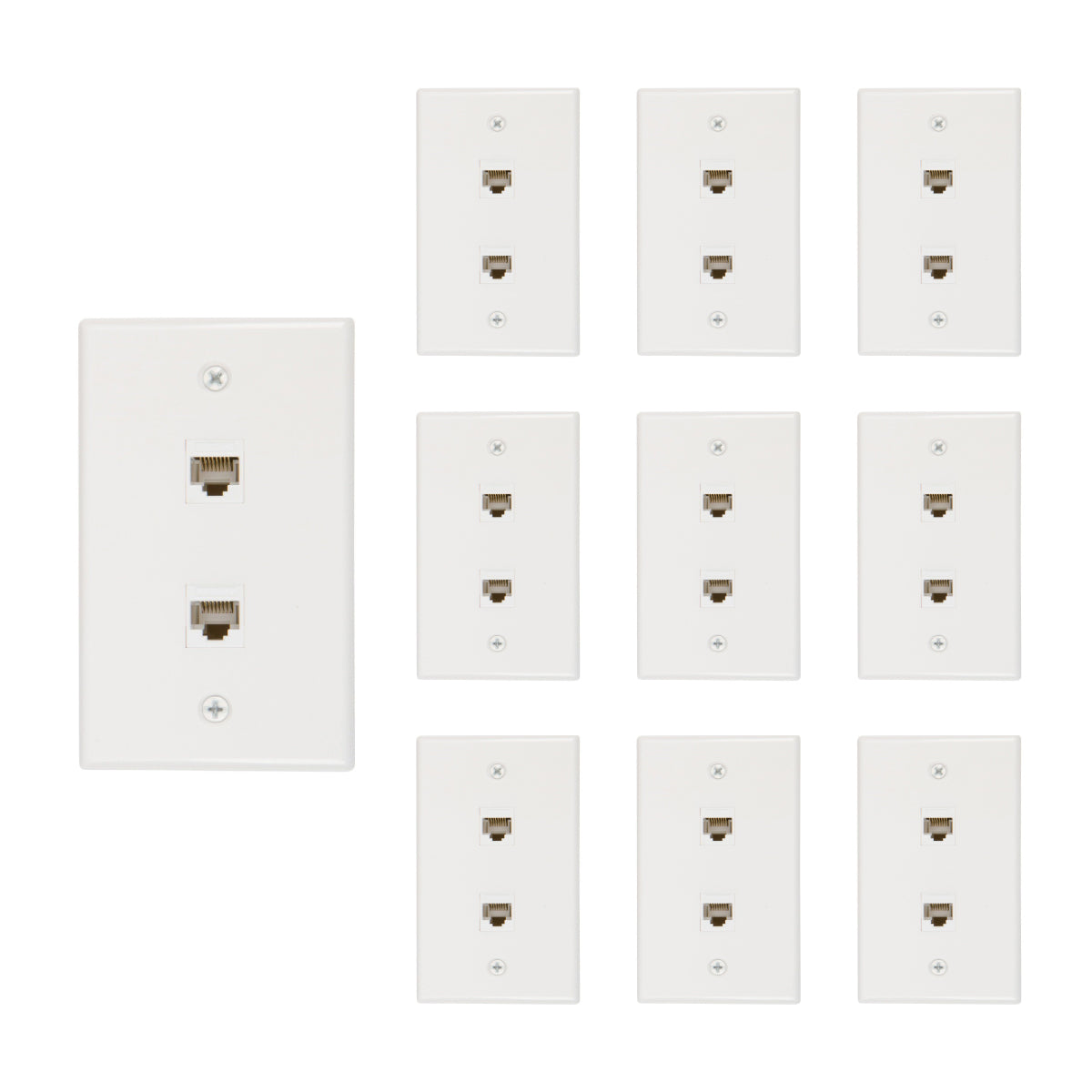 2 Port Cat6 Ethernet Wall Plate, Female-Female White (1, 2 Port) - Milena International Inc