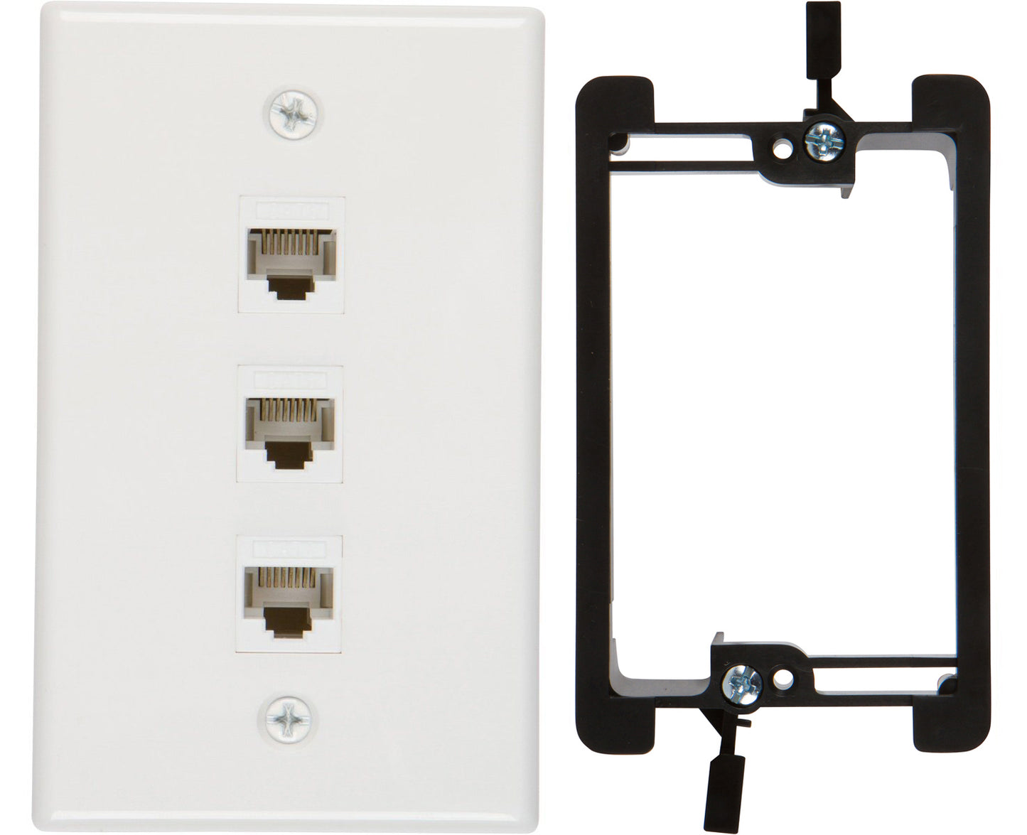 3 Port Cat6 Wall Plate, Female-Female White with Single Gang Low Voltage Mounting Bracket Device (3 Port) - Milena International Inc