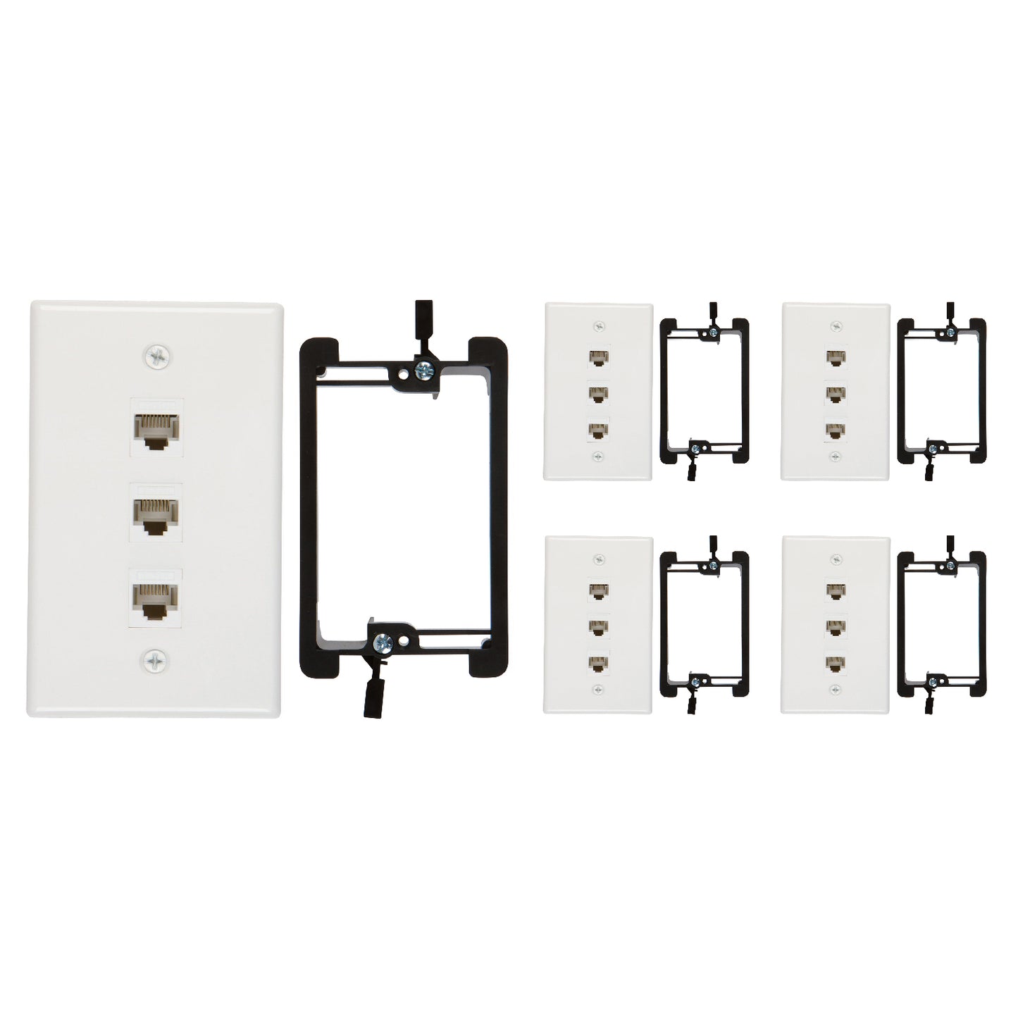 3 Port Cat6 Wall Plate, Female-Female White with Single Gang Low Voltage Mounting Bracket Device (3 Port) - Milena International Inc