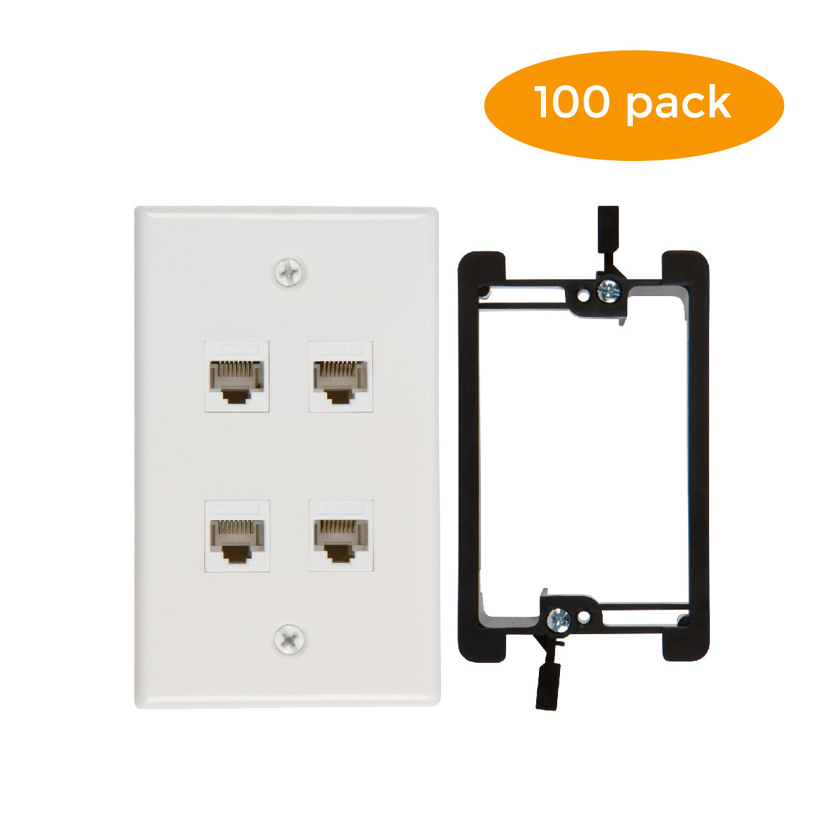 4 Port Cat6 Wall Plate, Female-Female White with Single Gang Low Voltage Mounting Bracket Device (4 Port) - Milena International Inc