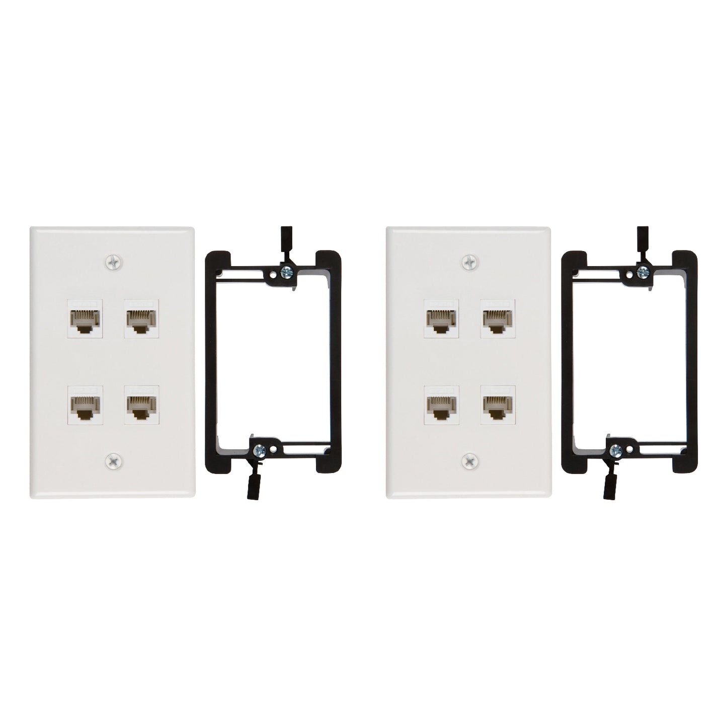 4 Port Cat6 Wall Plate, Female-Female White with Single Gang Low Voltage Mounting Bracket Device (4 Port) - Milena International Inc