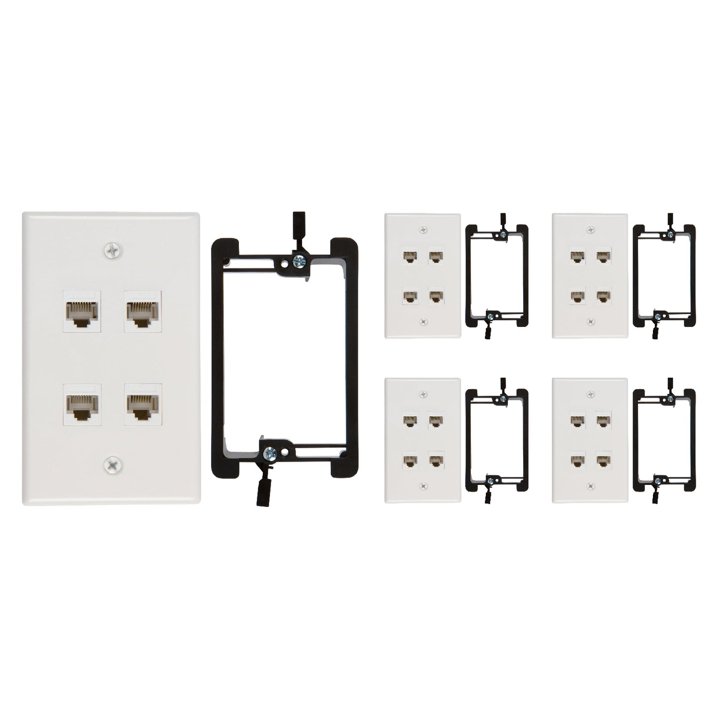 4 Port Cat6 Wall Plate, Female-Female White with Single Gang Low Voltage Mounting Bracket Device (4 Port) - Milena International Inc