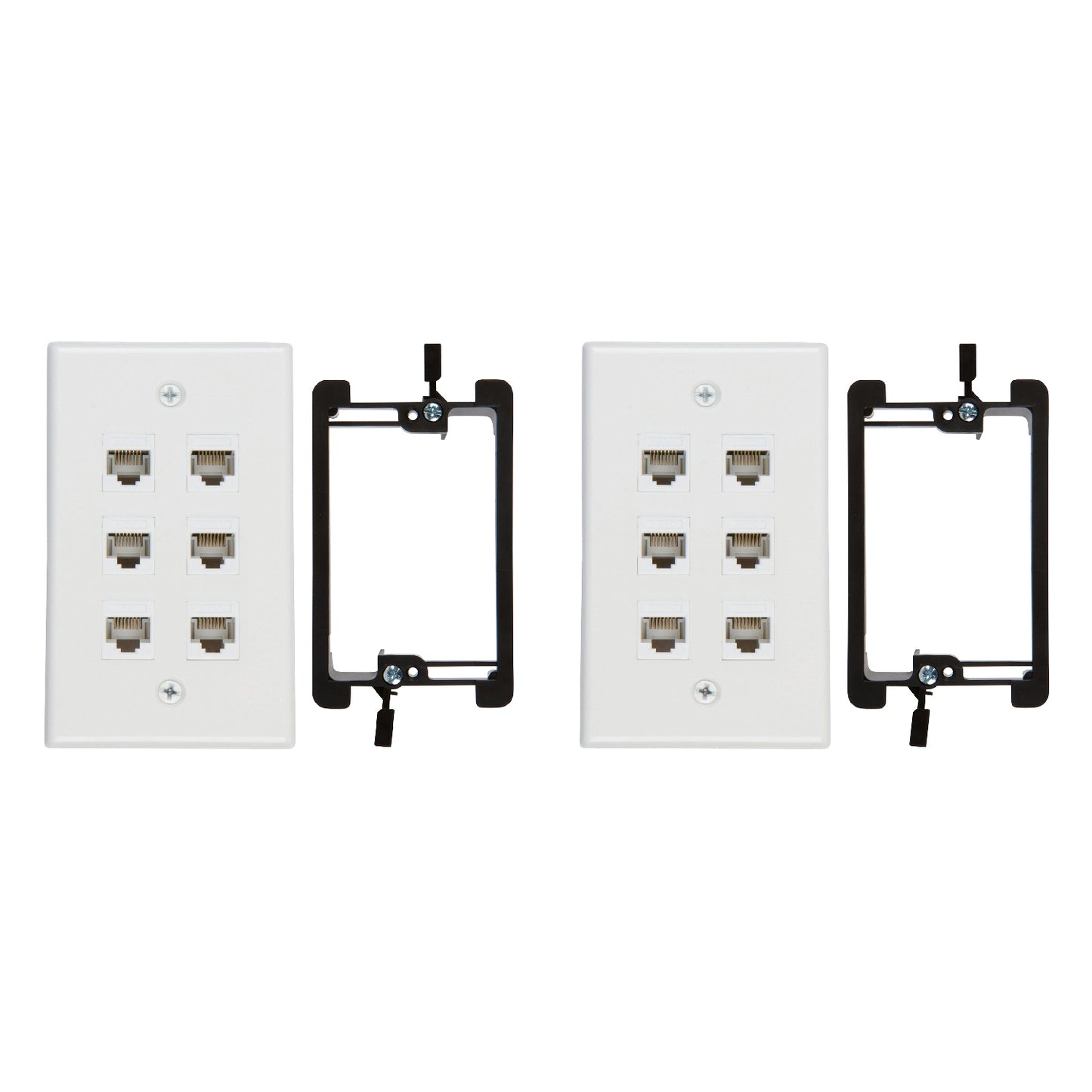 6 Port Cat6 Wall Plate, Female-Female White with Single Gang Low Voltage Mounting Bracket Device (6 Port) - Milena International Inc
