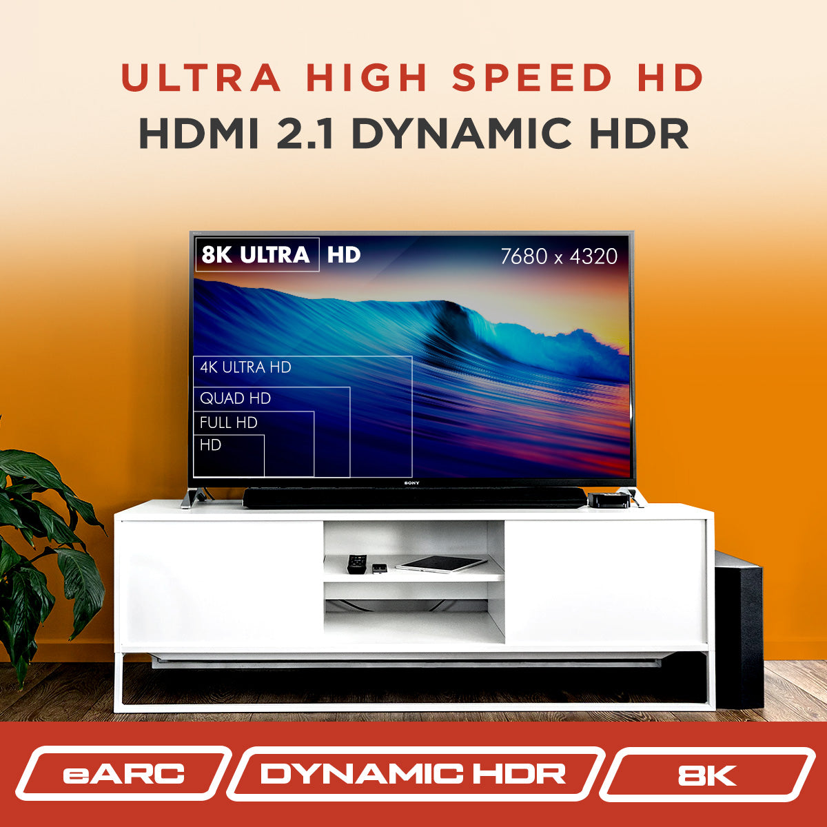 Ultra High Speed HDMI 2.1 Cable Dynamic HDR 1.8M (6ft) 8K (Black) - Milena International Inc