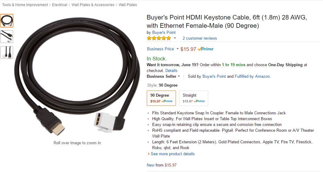 HDMI Keystone Cable (90 Degree) - Milena International Inc