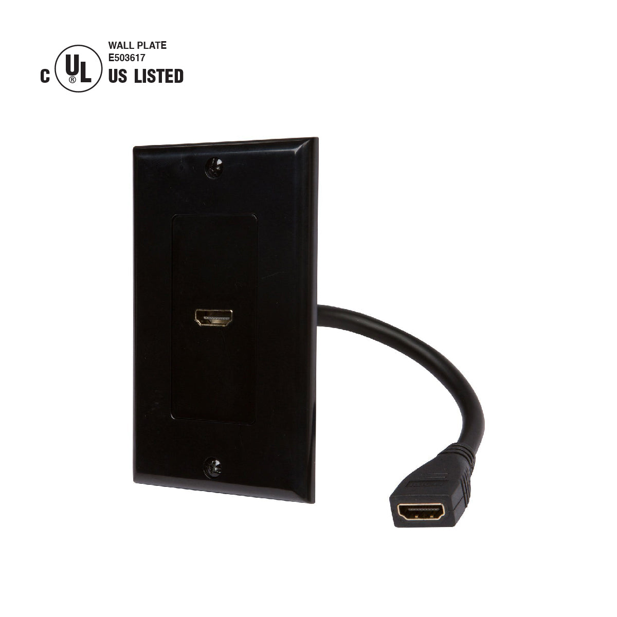 HDMI Wall Plate [UL Listed] with 6-Inch Pigtail (Black) - Milena International Inc