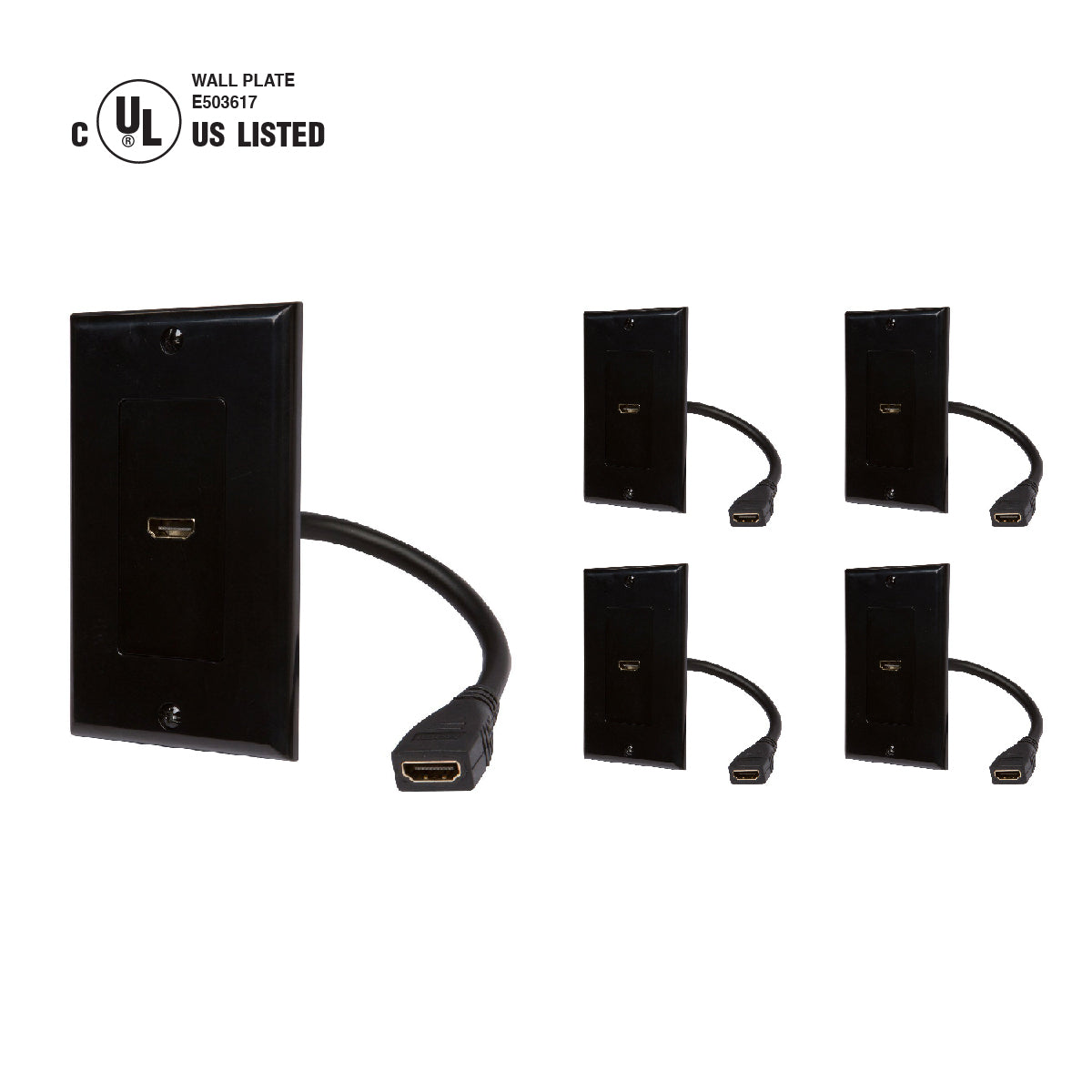 HDMI Wall Plate [UL Listed] with 6-Inch Pigtail (Black) - Milena International Inc