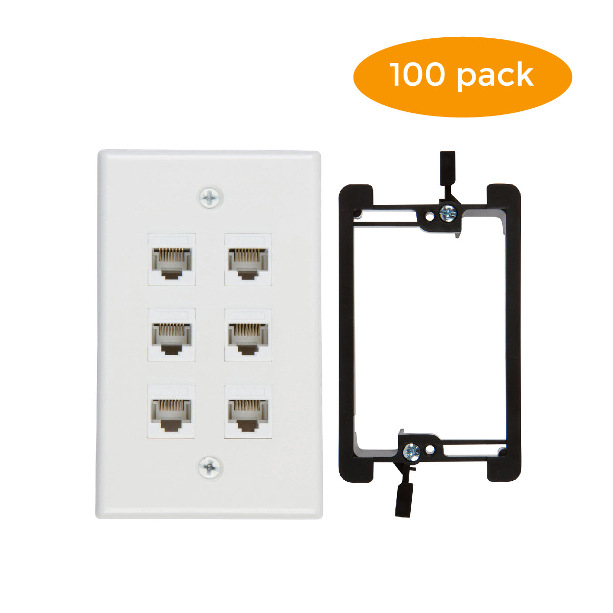 6 Port Cat6 Wall Plate, Female-Female White with Single Gang Low Voltage Mounting Bracket Device (6 Port) - Milena International Inc