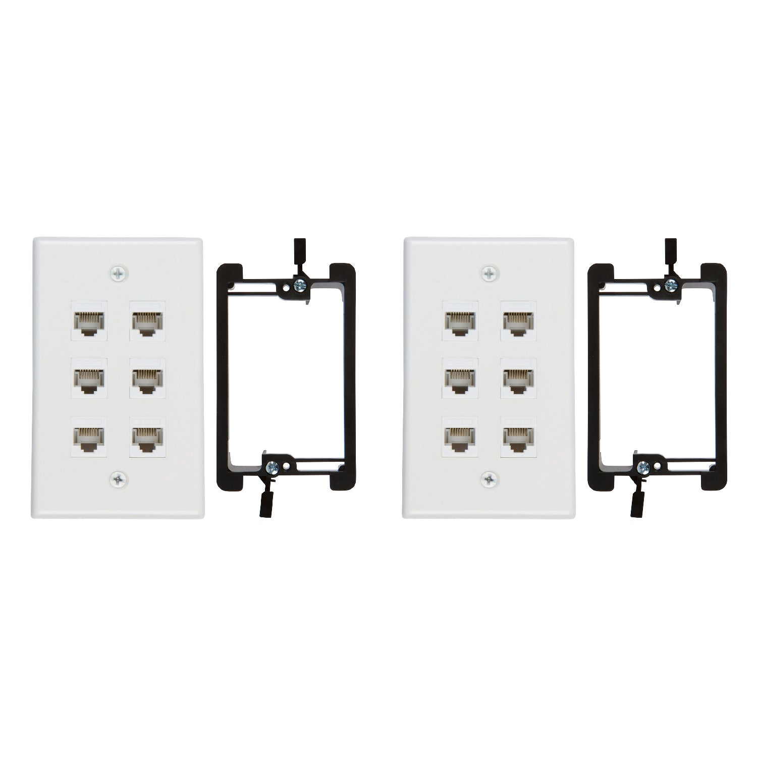 6 Port Cat6 Wall Plate, Female-Female White with Single Gang Low Voltage Mounting Bracket Device (6 Port) - Milena International Inc