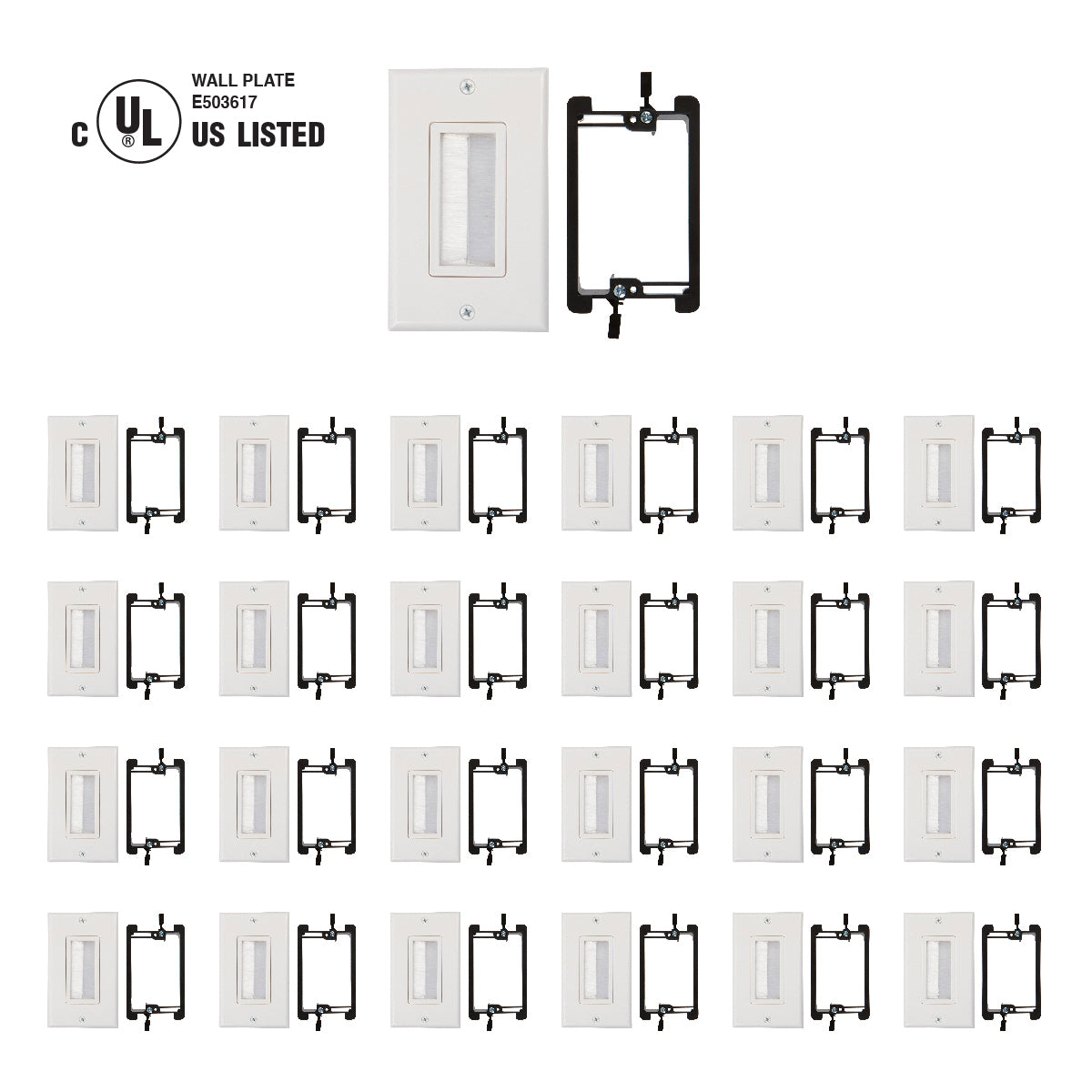 Brush Wall Plate [UL Listed] with Mounting Bracket (White Kit) - Milena International Inc