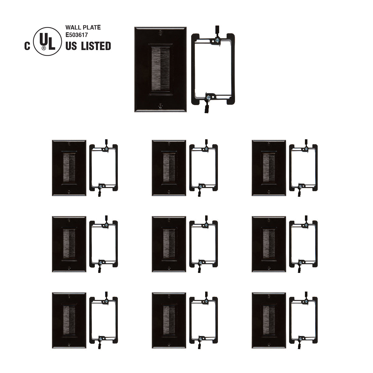 Brush Wall Plate [UL Listed] with Mounting Bracket (Black Kit) - Milena International Inc