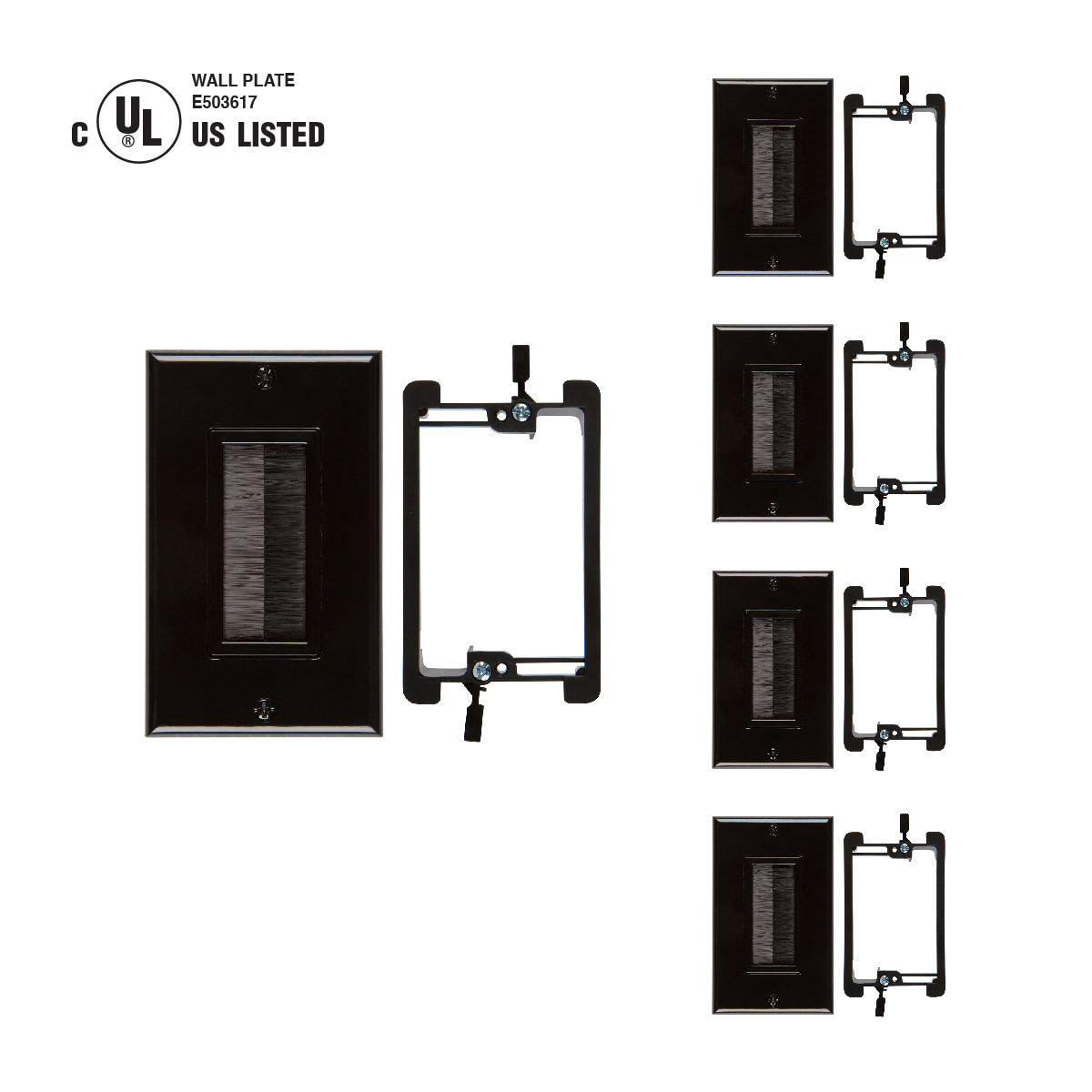 Brush Wall Plate [UL Listed] with Mounting Bracket (Black Kit) - Milena International Inc