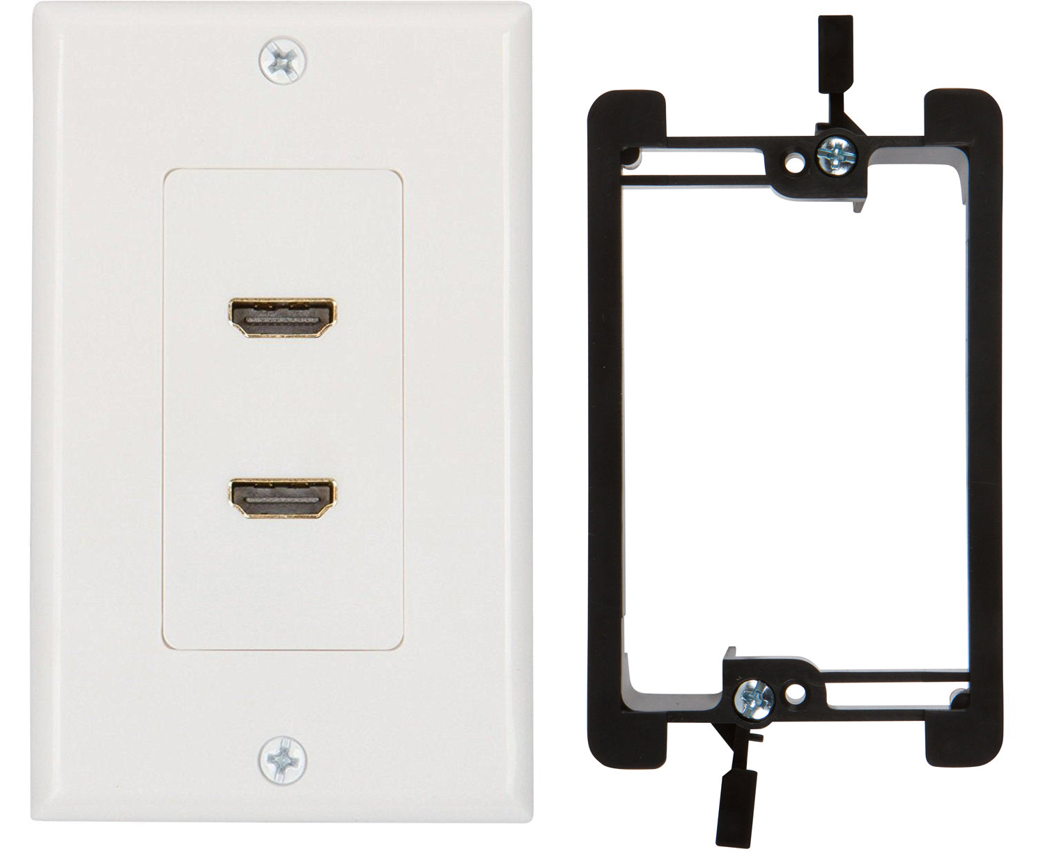 HDMI Wall Plate [UL Listed] (2 Port) Insert with 6-Inch Built-In Flexible Hi-Speed HDMI Cable (White) - Milena International Inc