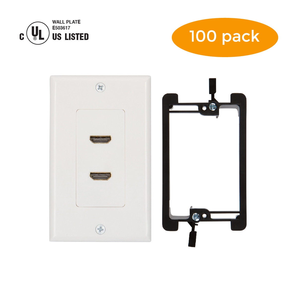HDMI Wall Plate [UL Listed] (2 Port) Insert with 6-Inch Built-In Flexible Hi-Speed HDMI Cable (White) - Milena International Inc