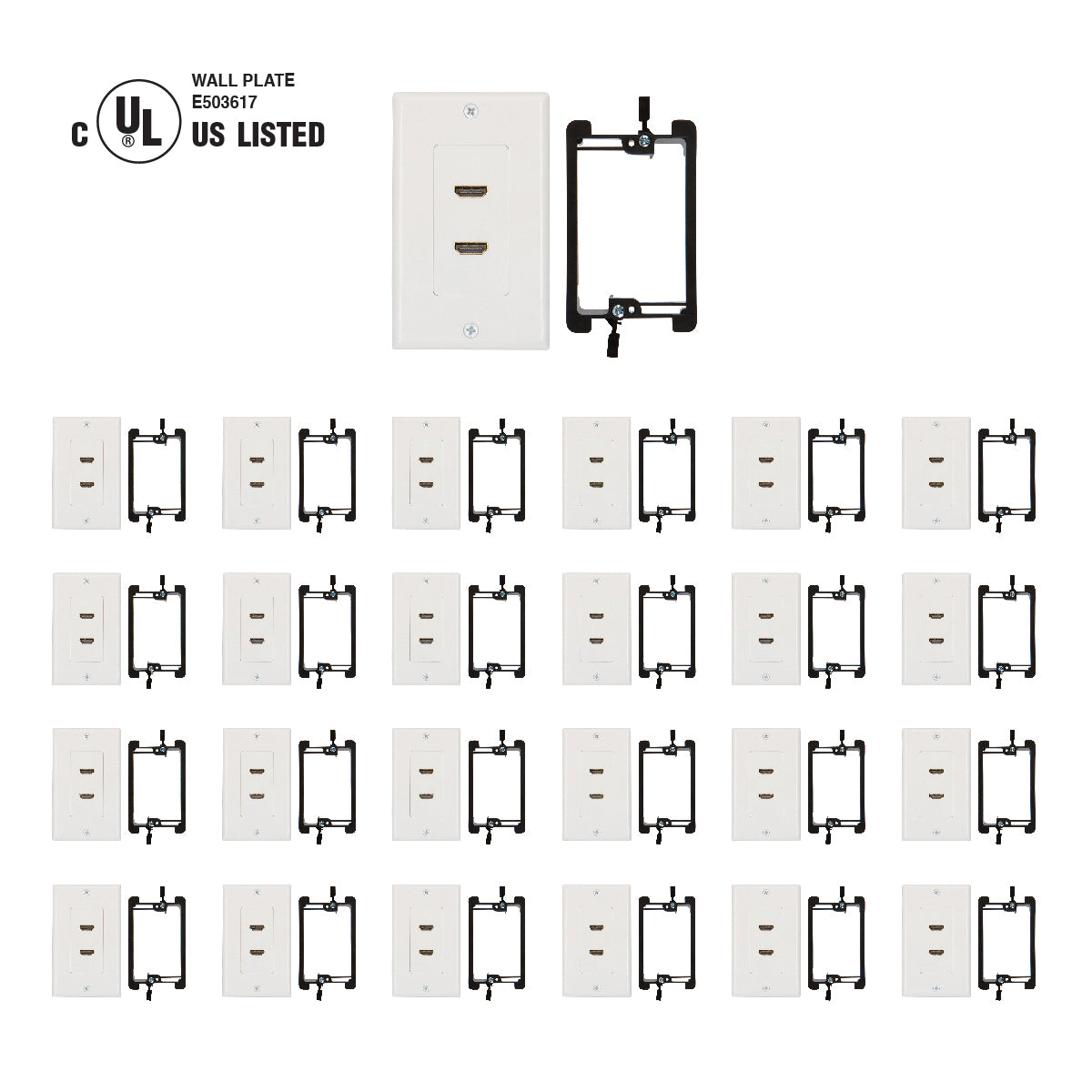 HDMI Wall Plate [UL Listed] (2 Port) Insert with 6-Inch Built-In Flexible Hi-Speed HDMI Cable (White) - Milena International Inc