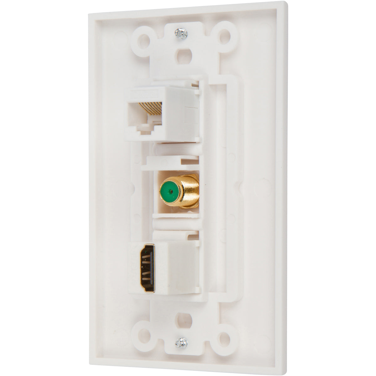 HDMI Coax Ethernet Wall Plate [UL Listed] with Single Gang Low Voltage Mounting Bracket Device (White Kit) - Milena International Inc