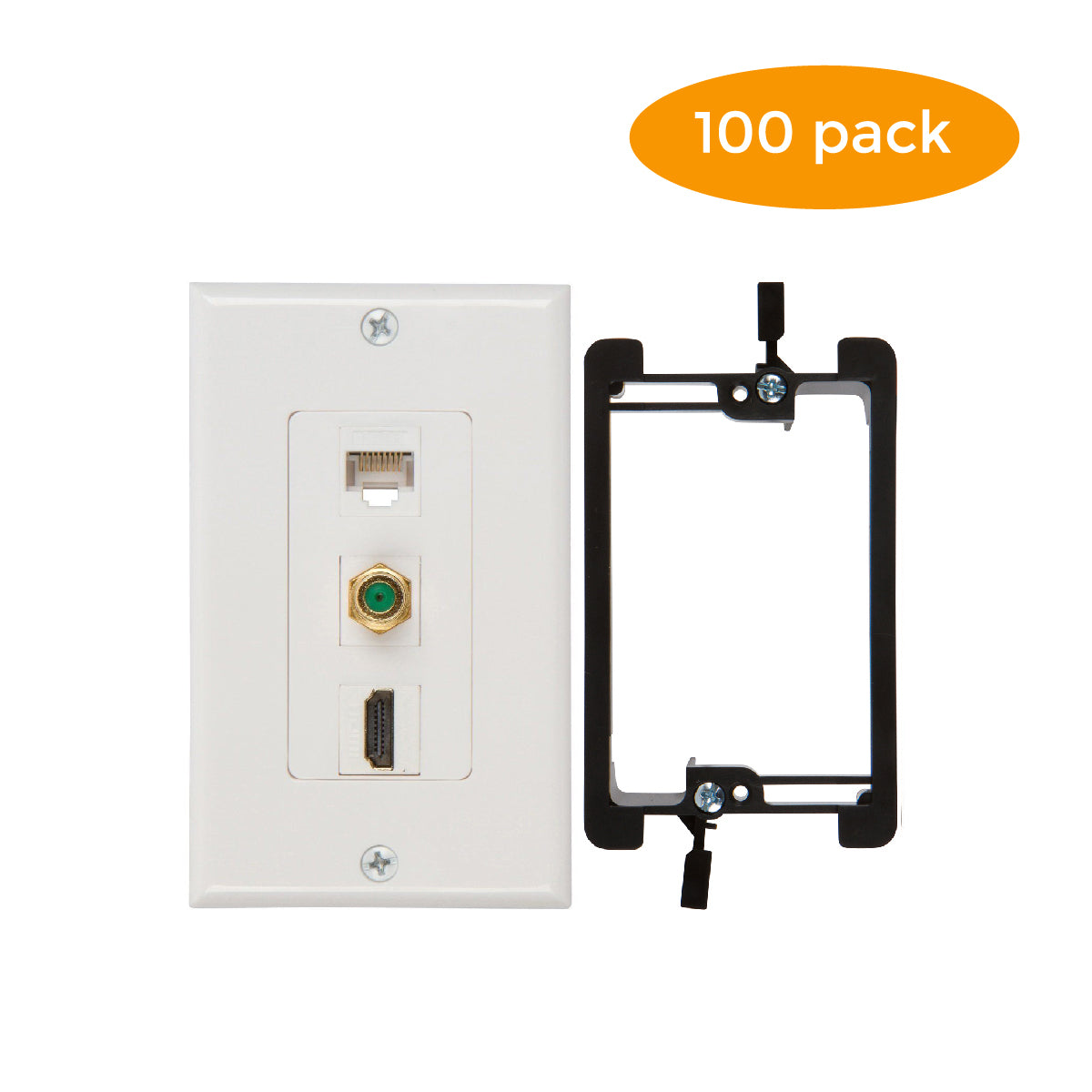 HDMI Coax Ethernet Wall Plate [UL Listed] with Single Gang Low Voltage Mounting Bracket Device (White Kit) - Milena International Inc