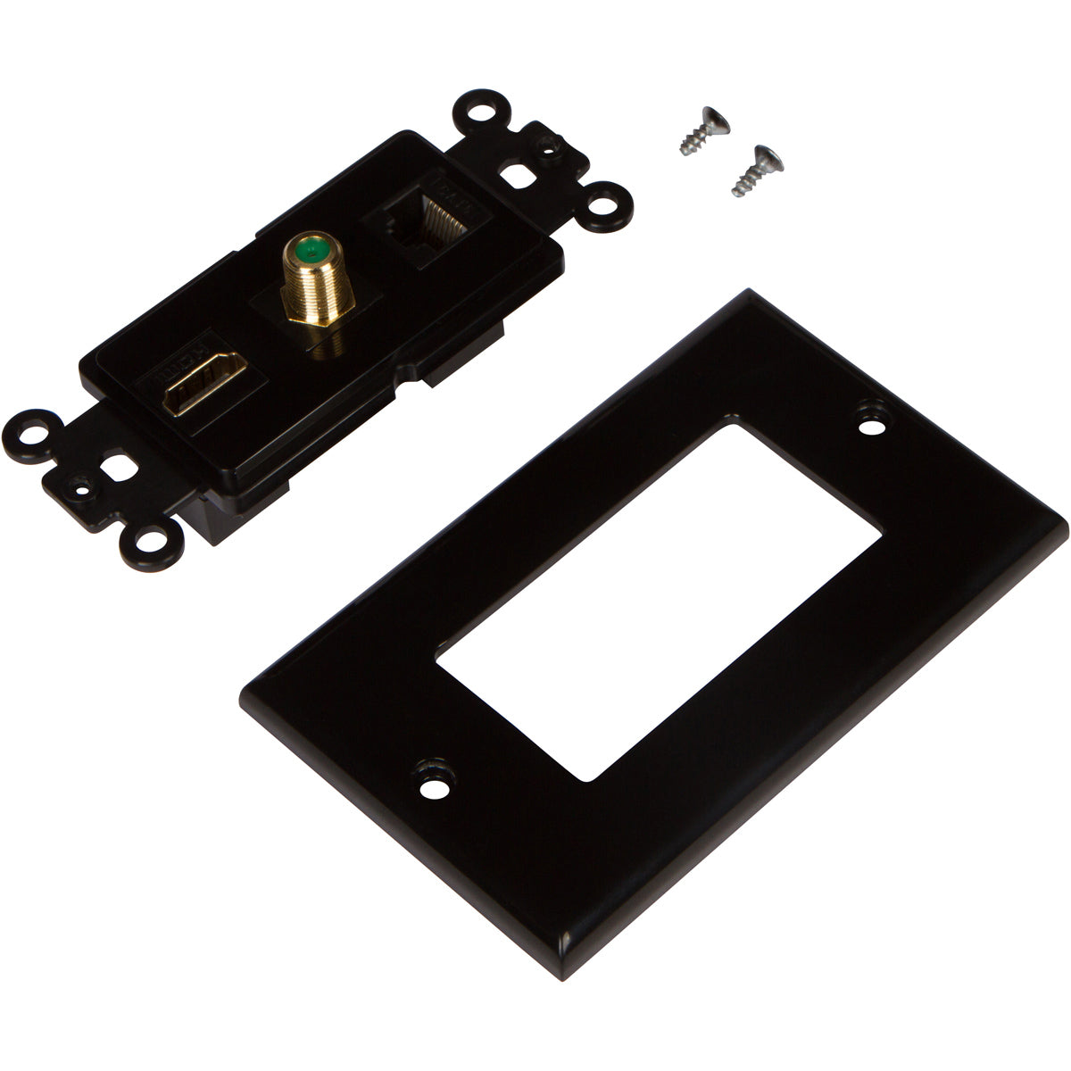 HDMI Coax Ethernet Wall Plate [UL Listed] with Single Gang Low Voltage Mounting Bracket Device (Black Kit) - Milena International Inc
