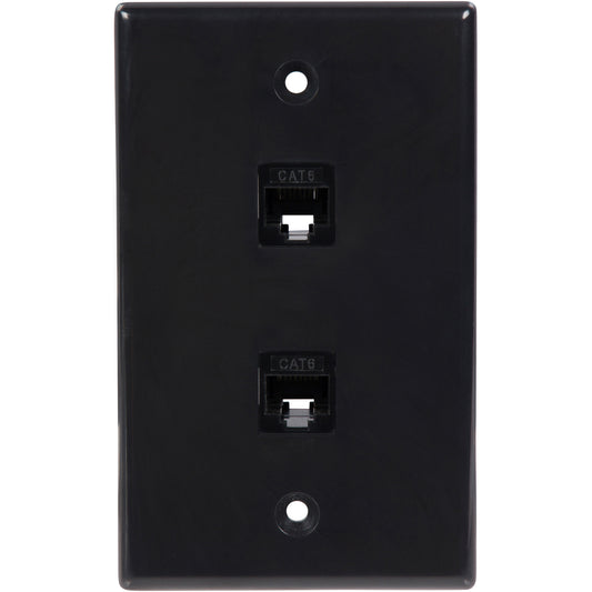 2 Port Cat6 Ethernet Wall Plate, Female-Female Black (1 Pack) (2 Port) - Milena International Inc