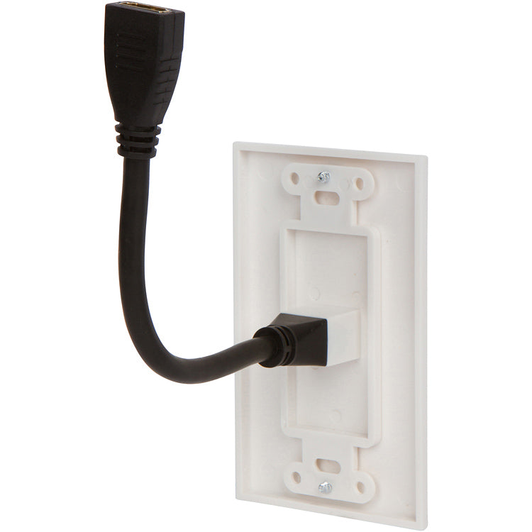 HDMI Wall Plate [UL Listed] with 6-Inch Pigtail (White) - Milena International Inc