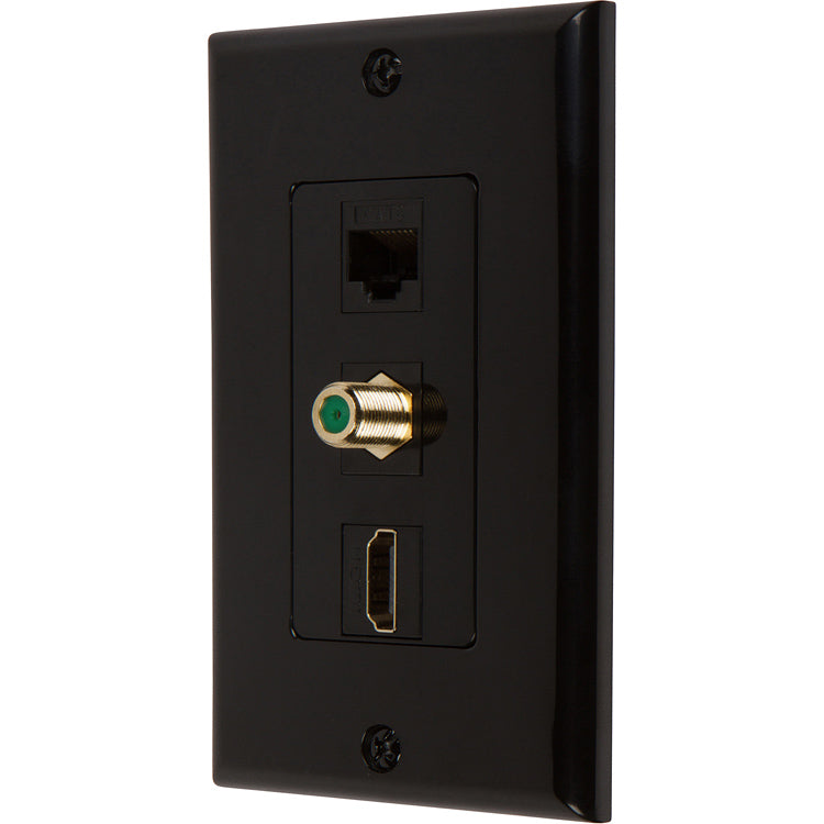 HDMI Coax Ethernet Wall Plate [UL Listed] with Single Gang Low Voltage Mounting Bracket Device (Black Kit) - Milena International Inc