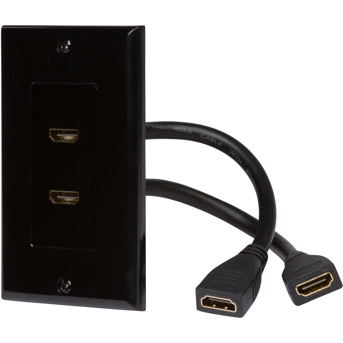 HDMI Wall Plate [UL Listed] (2 Port) Insert with 6-Inch Built-In Flexible Hi-Speed HDMI Cable (Black) - Milena International Inc