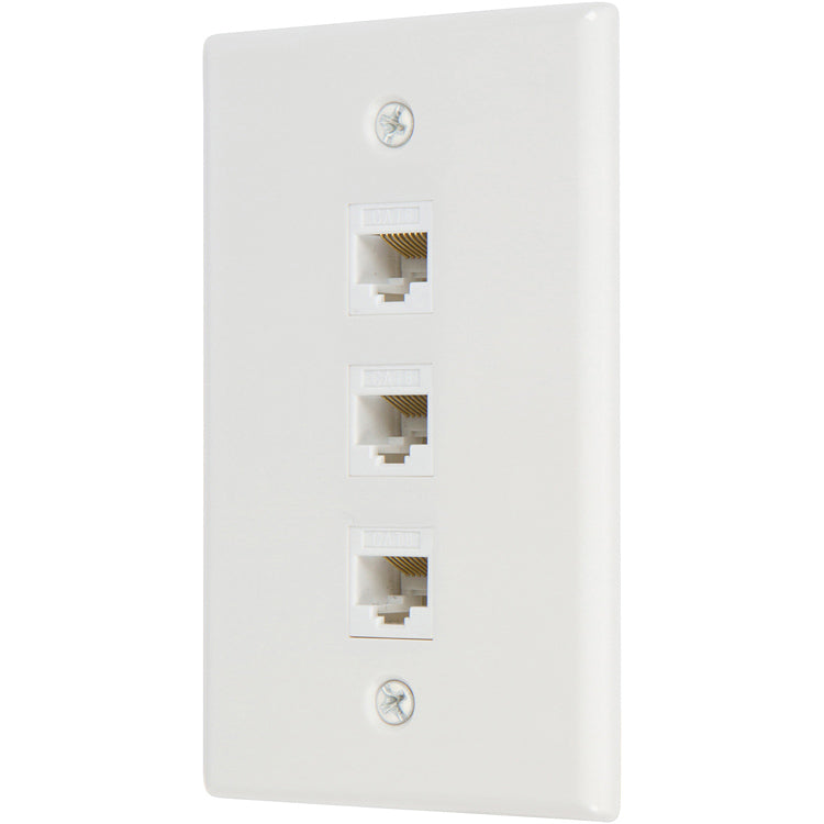 3 Port Cat6 Wall Plate, Female-Female White with Single Gang Low Voltage Mounting Bracket Device (3 Port) - Milena International Inc