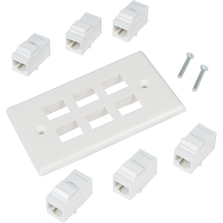 6 Port Cat6 Wall Plate, Female-Female White with Single Gang Low Voltage Mounting Bracket Device (6 Port) - Milena International Inc