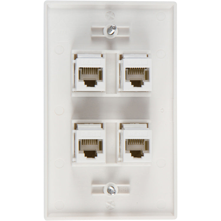 4 Port Cat6 Wall Plate, Female-Female White with Single Gang Low Voltage Mounting Bracket Device (4 Port) - Milena International Inc