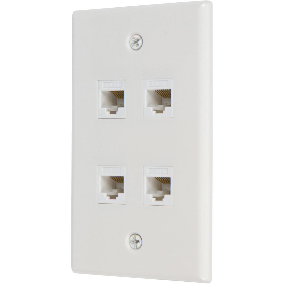 4 Port Cat6 Wall Plate, Female-Female White with Single Gang Low Voltage Mounting Bracket Device (4 Port) - Milena International Inc