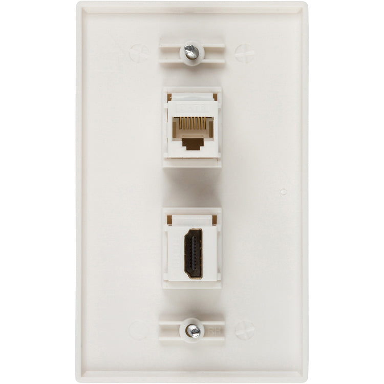 HDMI and Cat6 Ethernet RJ45 Wall Plate [UL Listed], with Single Gang Low Voltage Mounting Bracket Device (White Kit) - Milena International Inc