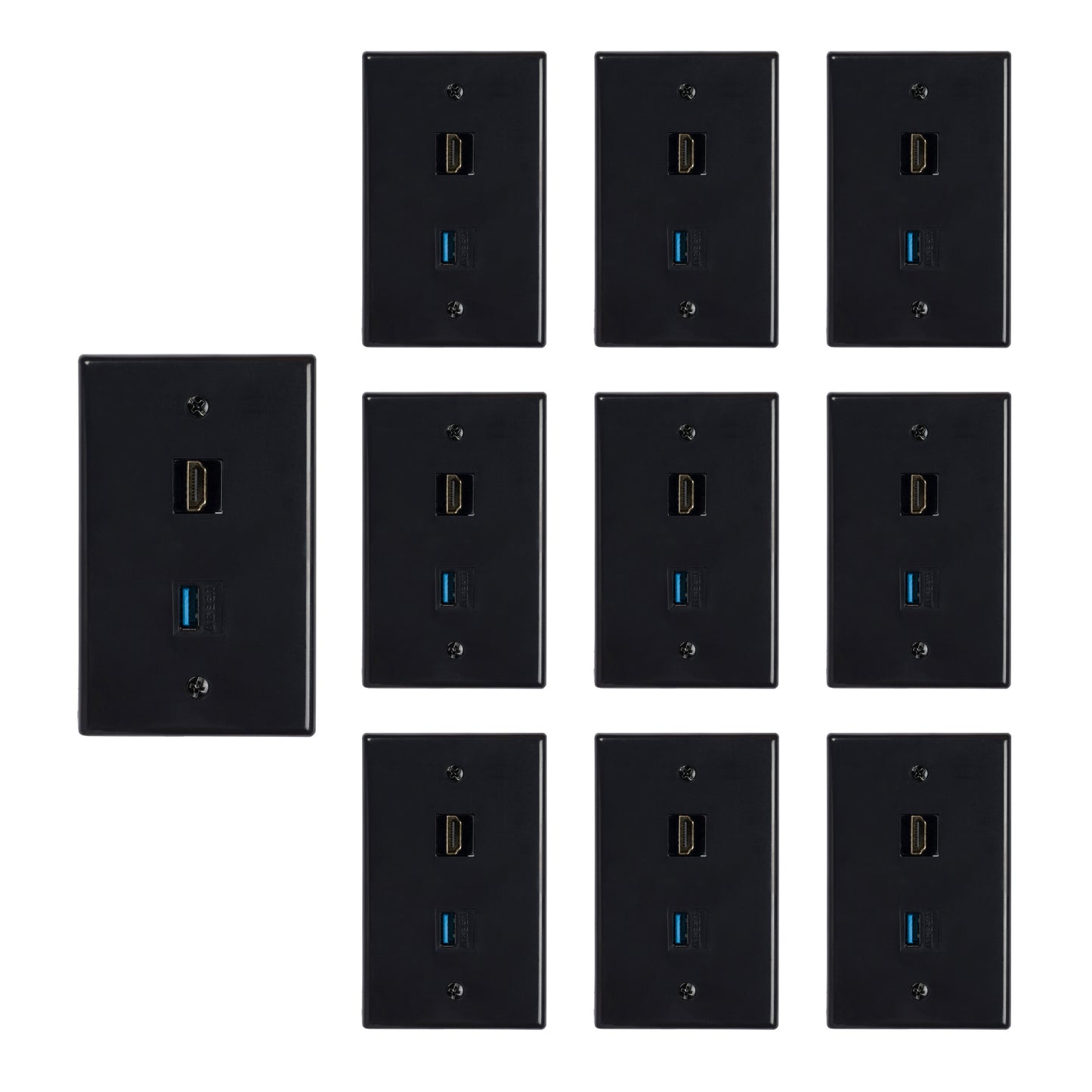 2 Port Keystone, 1 Port HDMI and 1 Port USB 3.0 Wall Plate (Black) - Milena International Inc