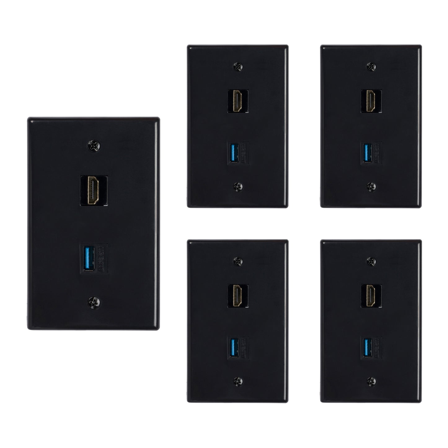 2 Port Keystone, 1 Port HDMI and 1 Port USB 3.0 Wall Plate (Black) - Milena International Inc